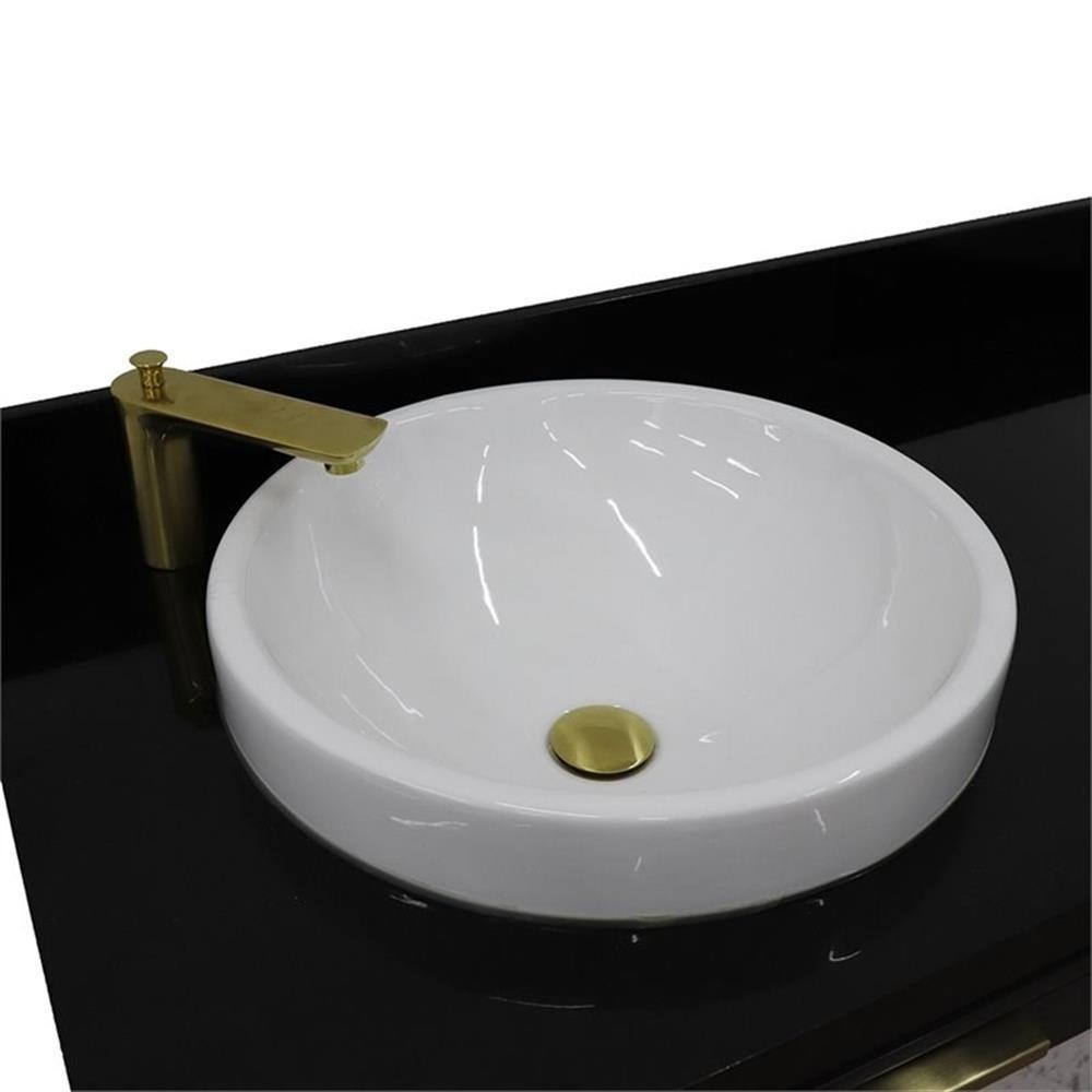 Pemberly Row 61″ Solid Wood Double Round Sink Vanity in Dark Gray/Black Galaxy