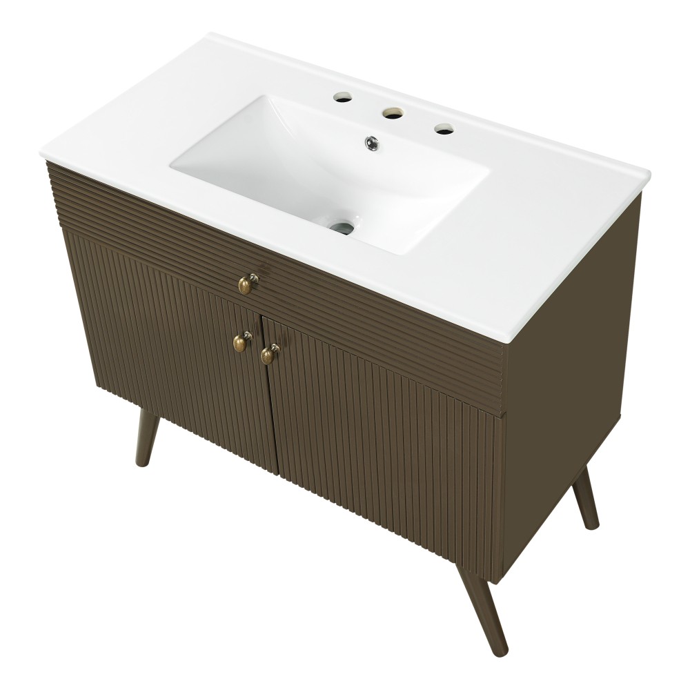 36″ Striped Bathroom Vanity,Soft-Close Dual-Door Storage &Premium Ceramic Sink