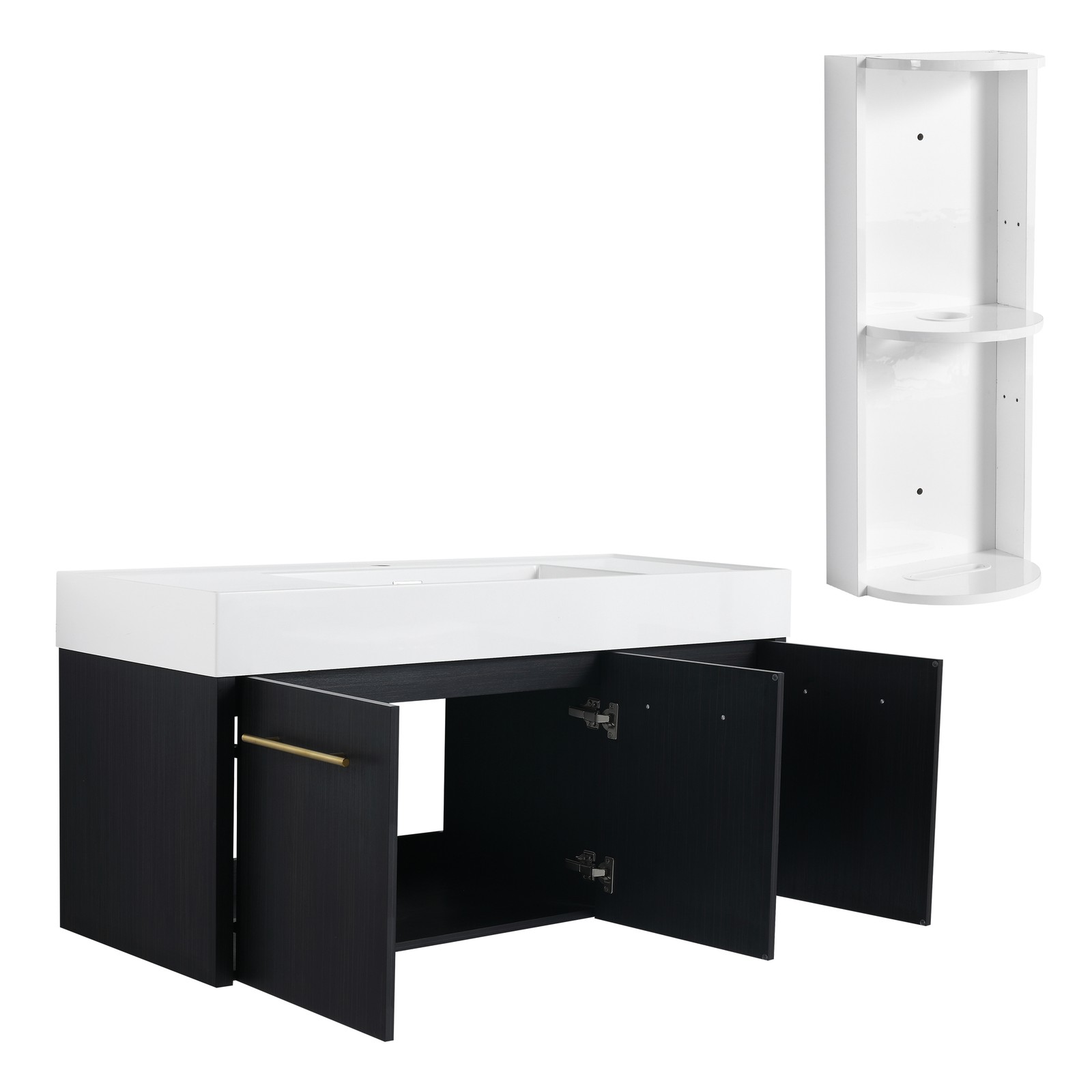 48 Inch Plywood Wall-Mounted Bathroom Vanity with Resin Sink + Side Storage Rack