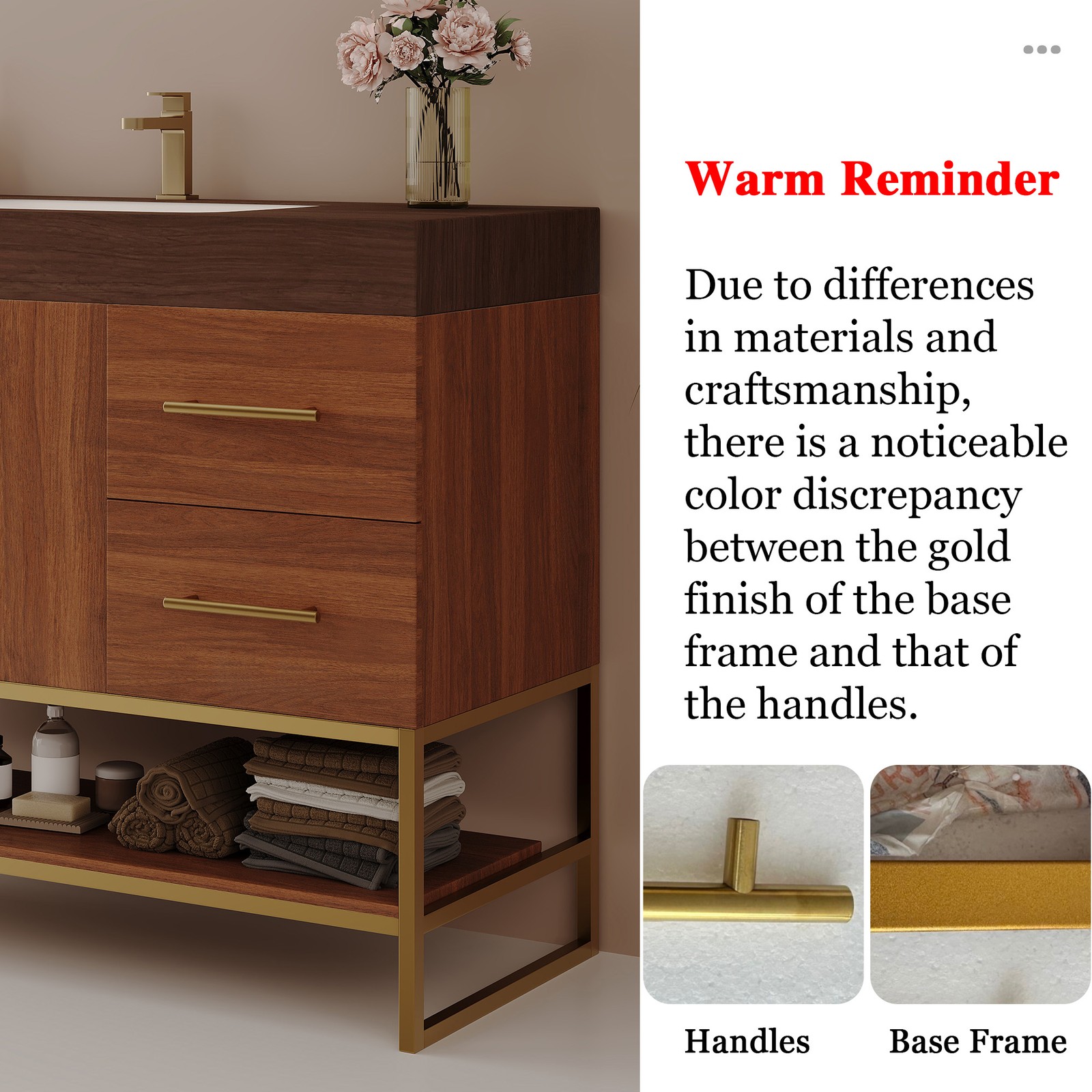 36″ Modern Bathroom Vanity w/Seamless Ceramic Sink & Sintered Stone Top Walnut
