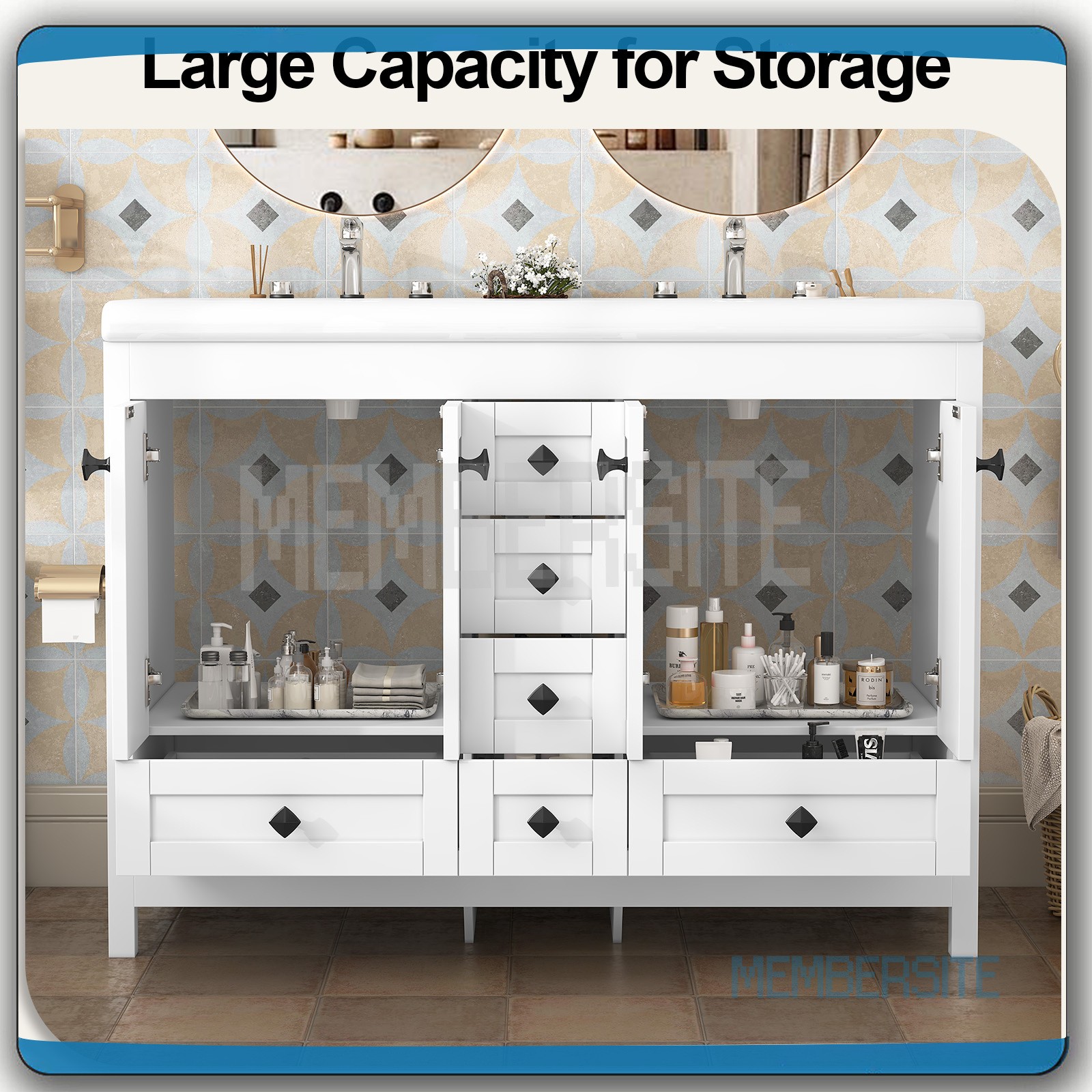 Bathroom Cabinet 47.3″ Vanity Top w/2 Sinks ,6 Drawers Bathroom Vanity Cabinet