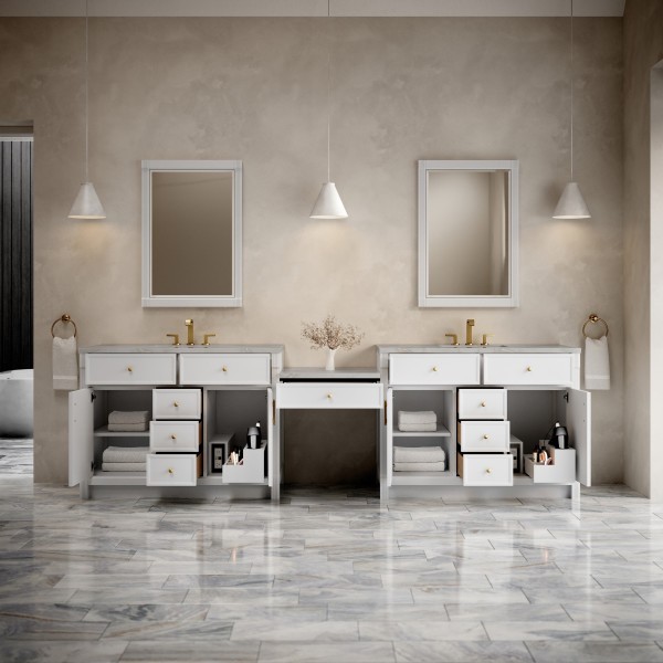 120″ James Martin Bellshire 660-VMC120-BW-3VSL Dual Vanity Cabinet Silver Top
