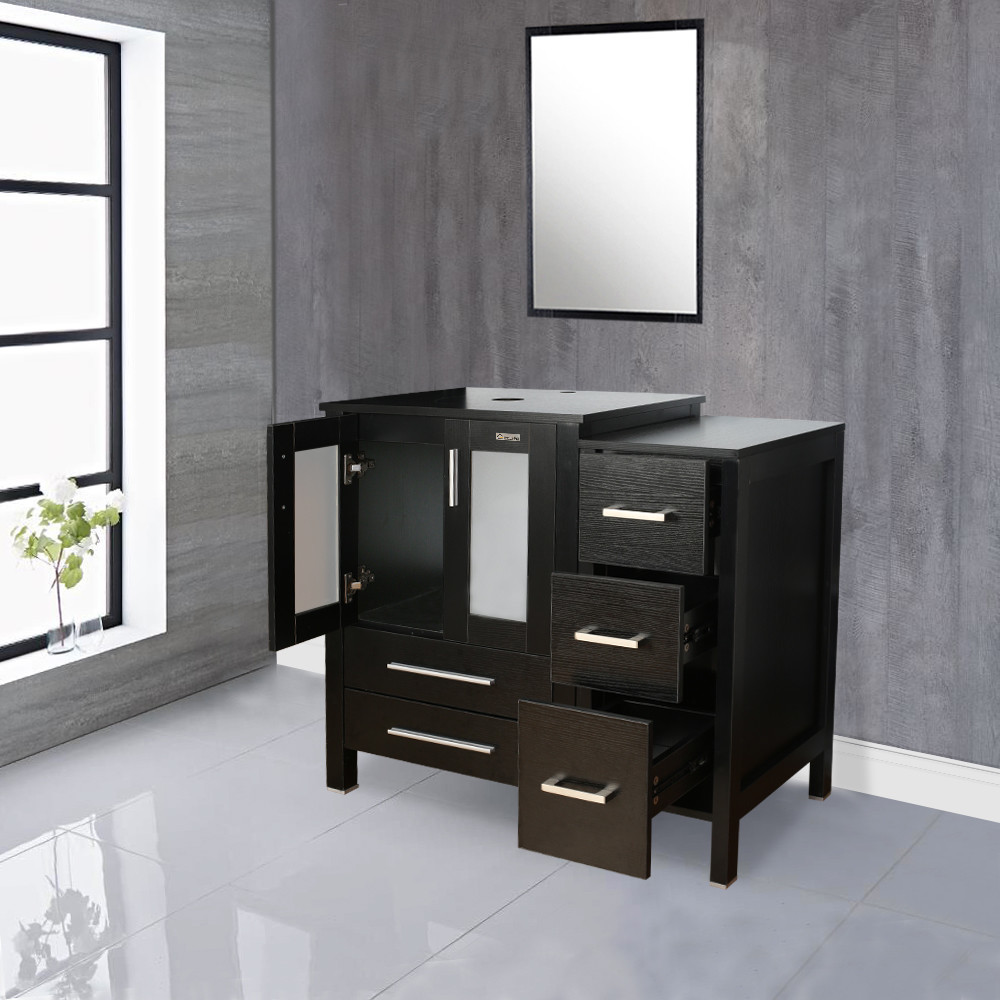36″ Black Bathroom Vanity W/Small Side Cabinet& Ceramic Vessel Sink Top Modern