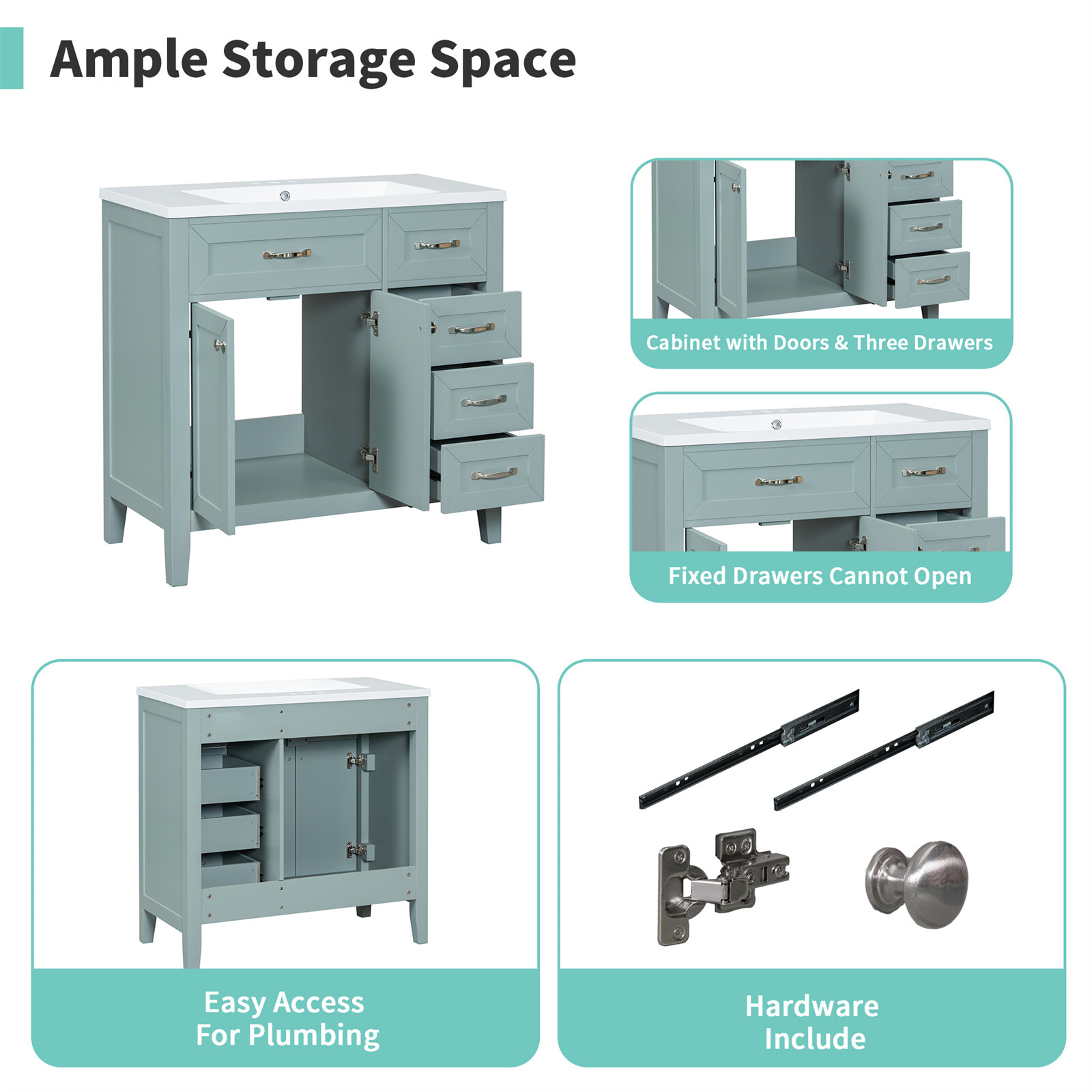36″ Bathroom Vanity with Sink Combo Bathroom Storage Cabinet with Drawers