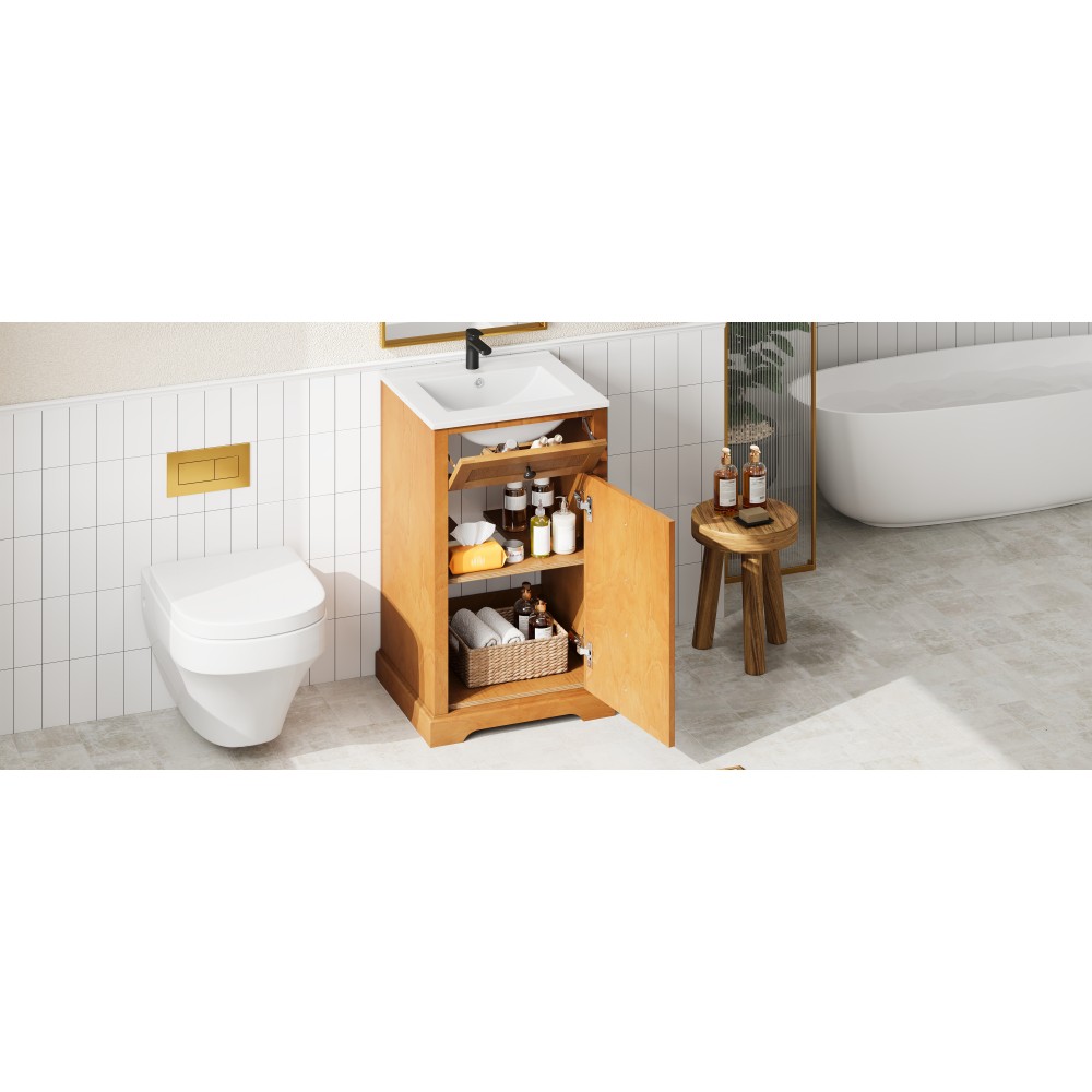 20″ Bathroom Vanity with Integrated Ceramic Sink Cabinet with Soft-Closing Door
