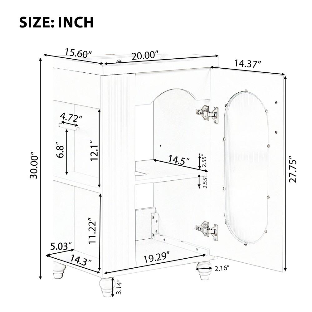 Bathroom Vanity W Sink Adjustable Double Shelves Solid Wood and MDF Construction
