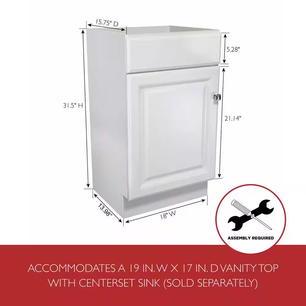 Wyndham 18 In. 1-Door Bath Vanity Cabinet Only in White (Ready to Assemble)