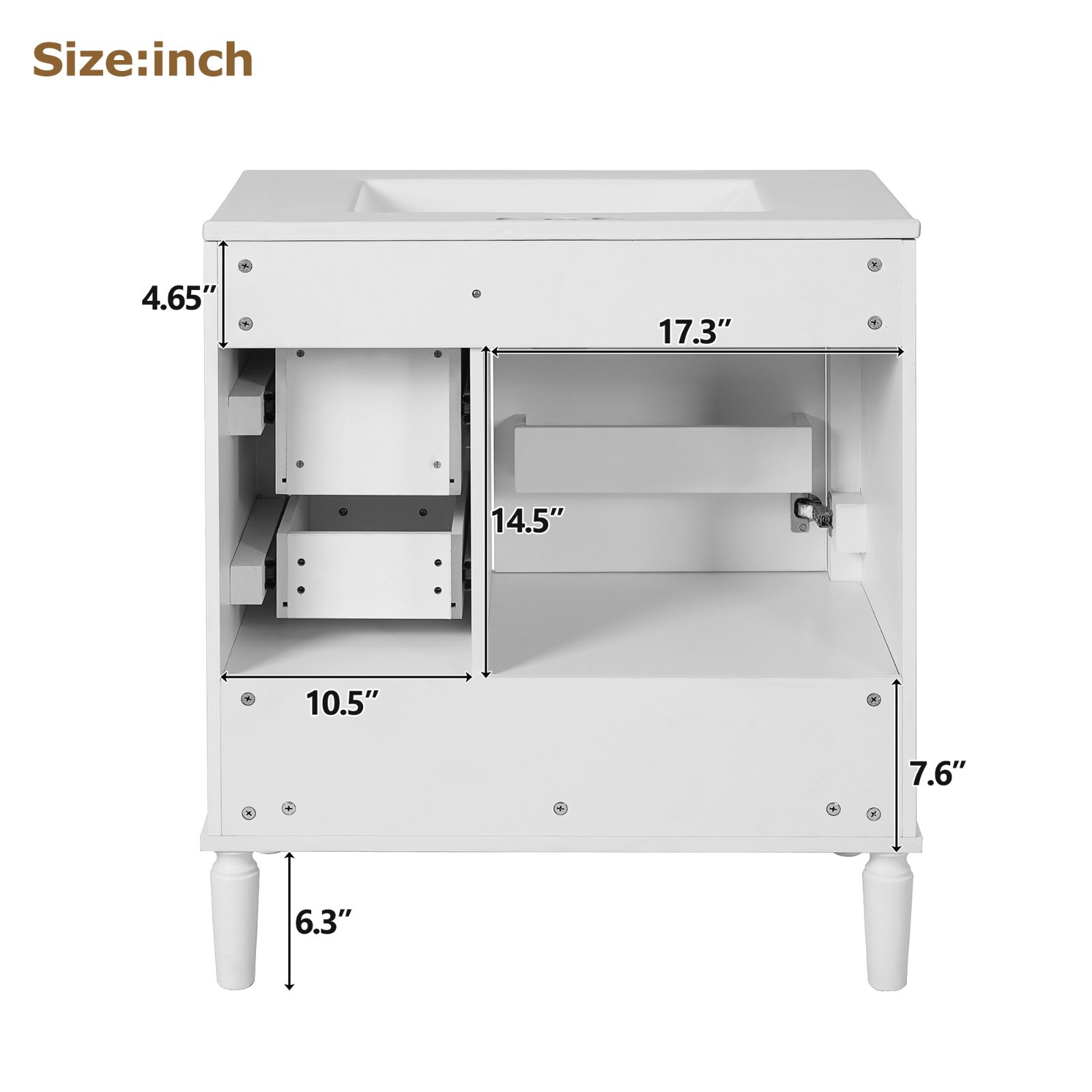 30″White Bathroom Sink Vanity Ceramic Basin Floor Standing Bathroom Cabinet Sink