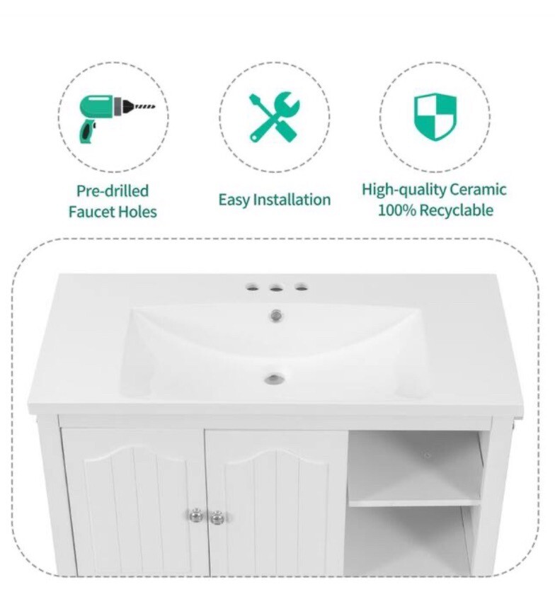 36″ Bathroom Vanity Set Drop in Sink Combo Stainless Steel Faucet Pop Up Drain