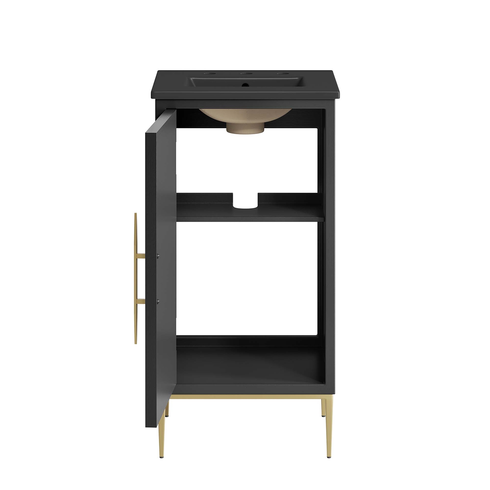 Modway Awaken 18″ Bathroom Vanity Cabinet in Black Black With Ceramic Sink Basin