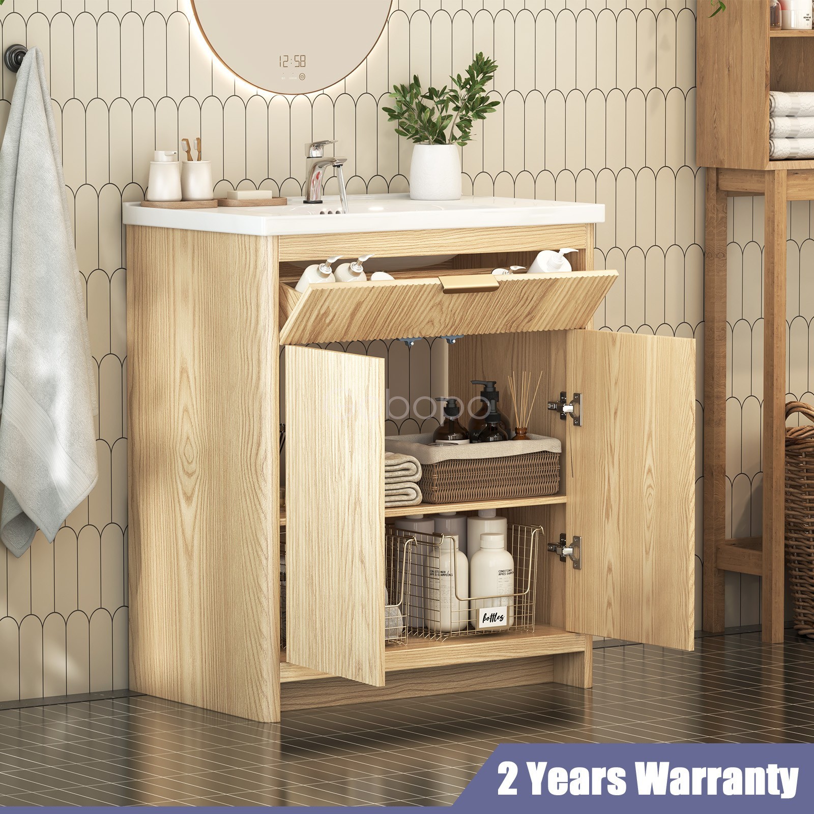 Wood Bathroom Vanity Freestanding Storage Vanity Door Cabinet With Ceramic Sink