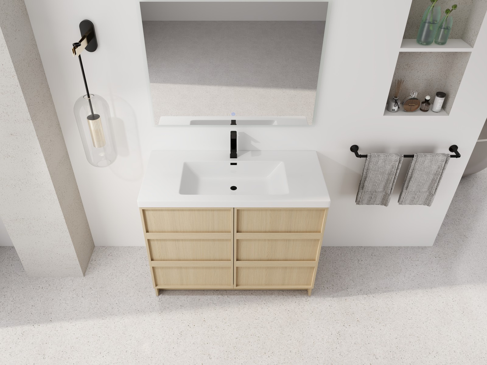 42 Inch Plywood Freestanding Bathroom Vanity Cabinet 2 Doors With Resin Sink Oak
