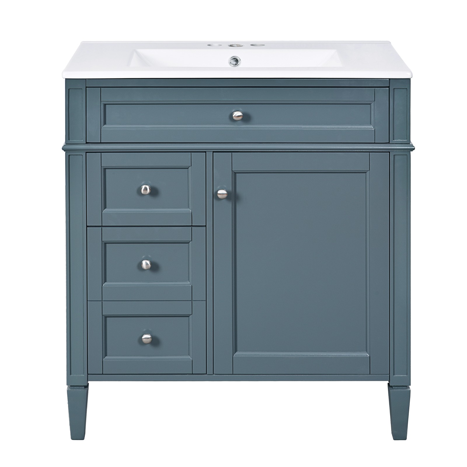 30″ Bathroom Vanity with Top Sink, 2 Drawers & Tip-Out Drawer