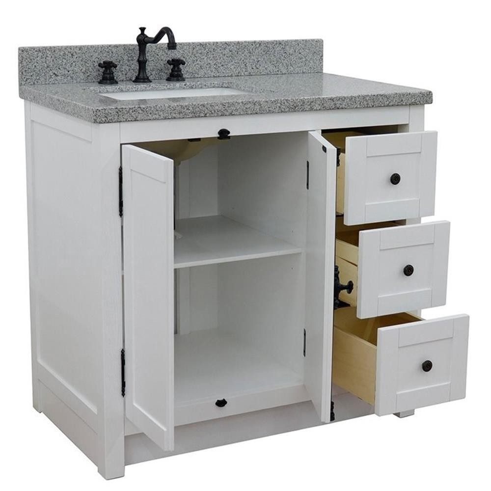 Plantation 37″ Solid Wood Vanity with Left Rectangle Sink in Ash/Gray