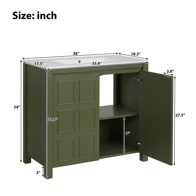 36″ Retro Wood Bathroom Vanity Cabinet with Sink Combo Set and Soft Closing Door