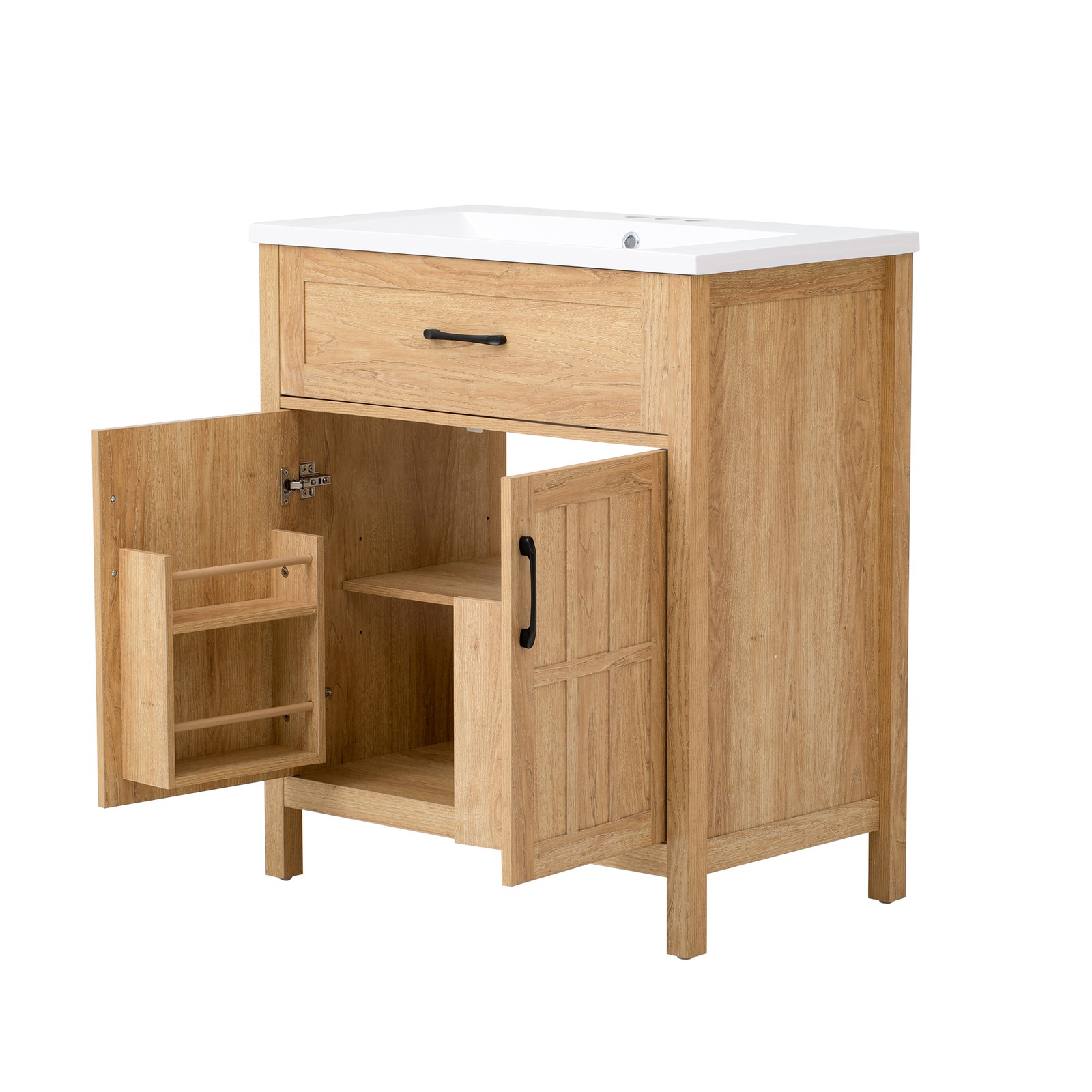 FUNIDEE 30″ Bathroom Vanity with Resin Sink Storage Cabinet w/ Adjustable Shelf