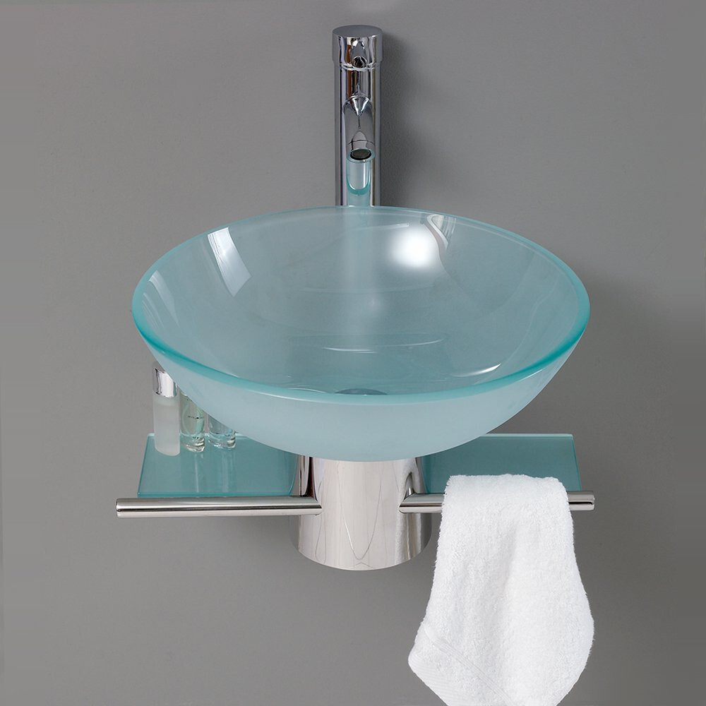 Bathroom Vanity Wall Mounted Pedestal Frosted Glass Bowl Vessel Sink combo