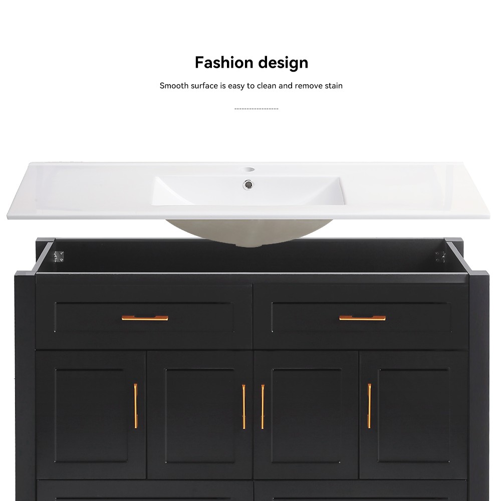 48 Inch Black Bathroom Vanity with Resin Sink and Soft-Close Doors