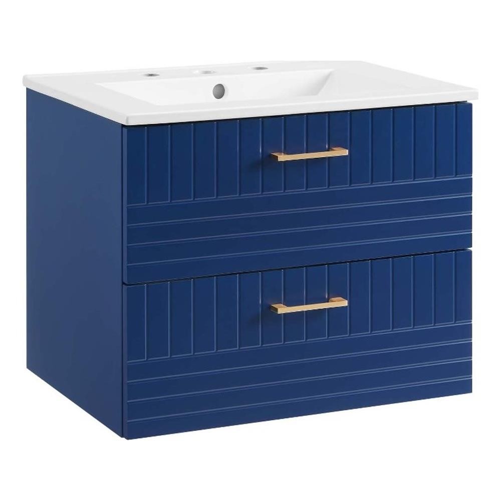 Pemberly Row 24″ Modern Wood/Ceramic Bathroom Vanity in Blue/White
