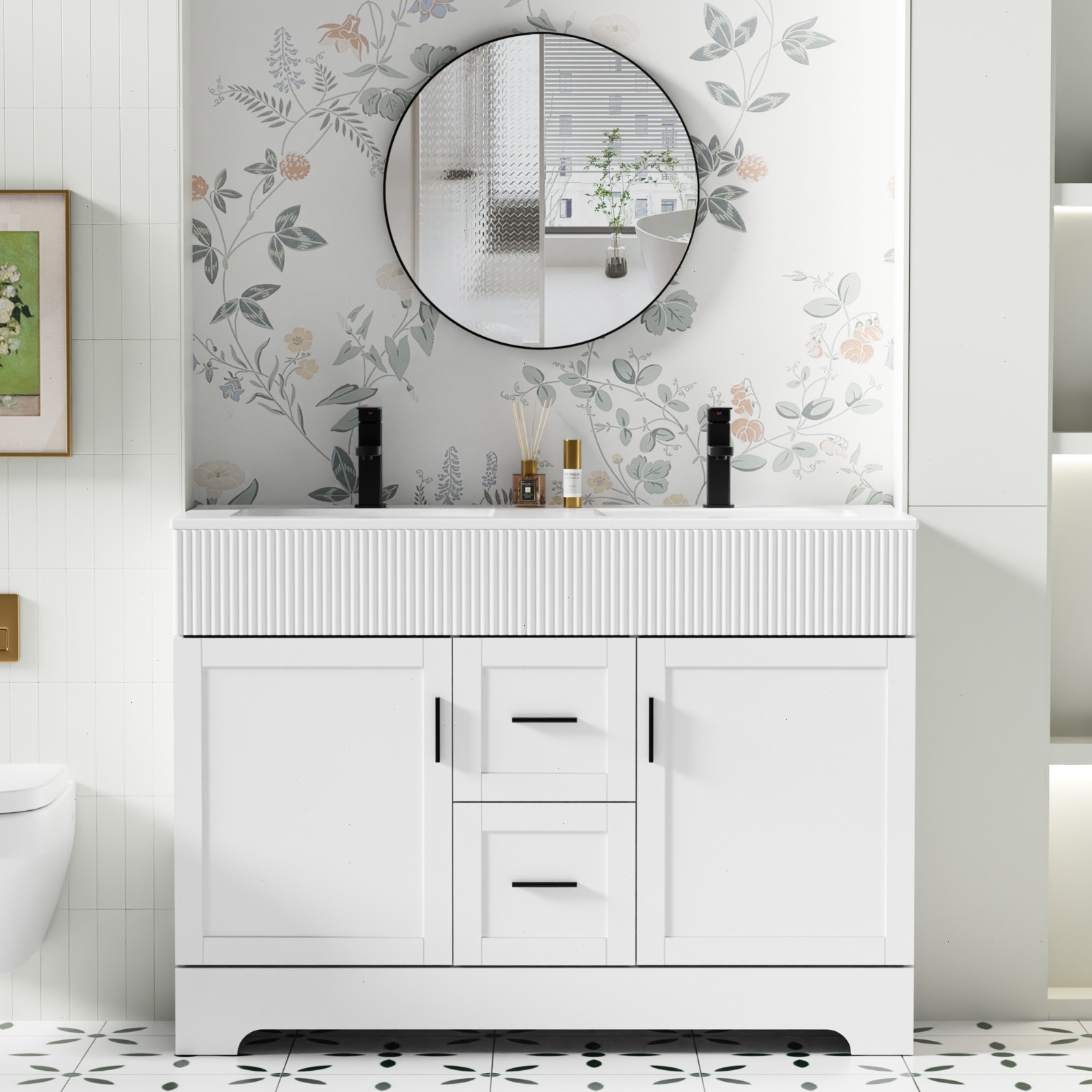 36″ Single Bathroom Vanity Set with Drop in Ceramic Sink Top with Wave Lines