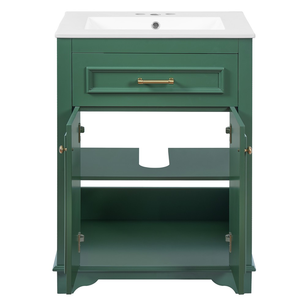 24″ Bathroom Vanity with Sink, Freestanding Bath Vanity Cabinet, Tip-Out Drawer