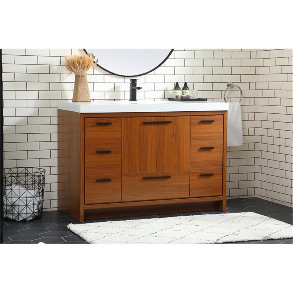 Pemberly Row 48″ Aluminum Alloy and MDF Single Bathroom Vanity in Teak
