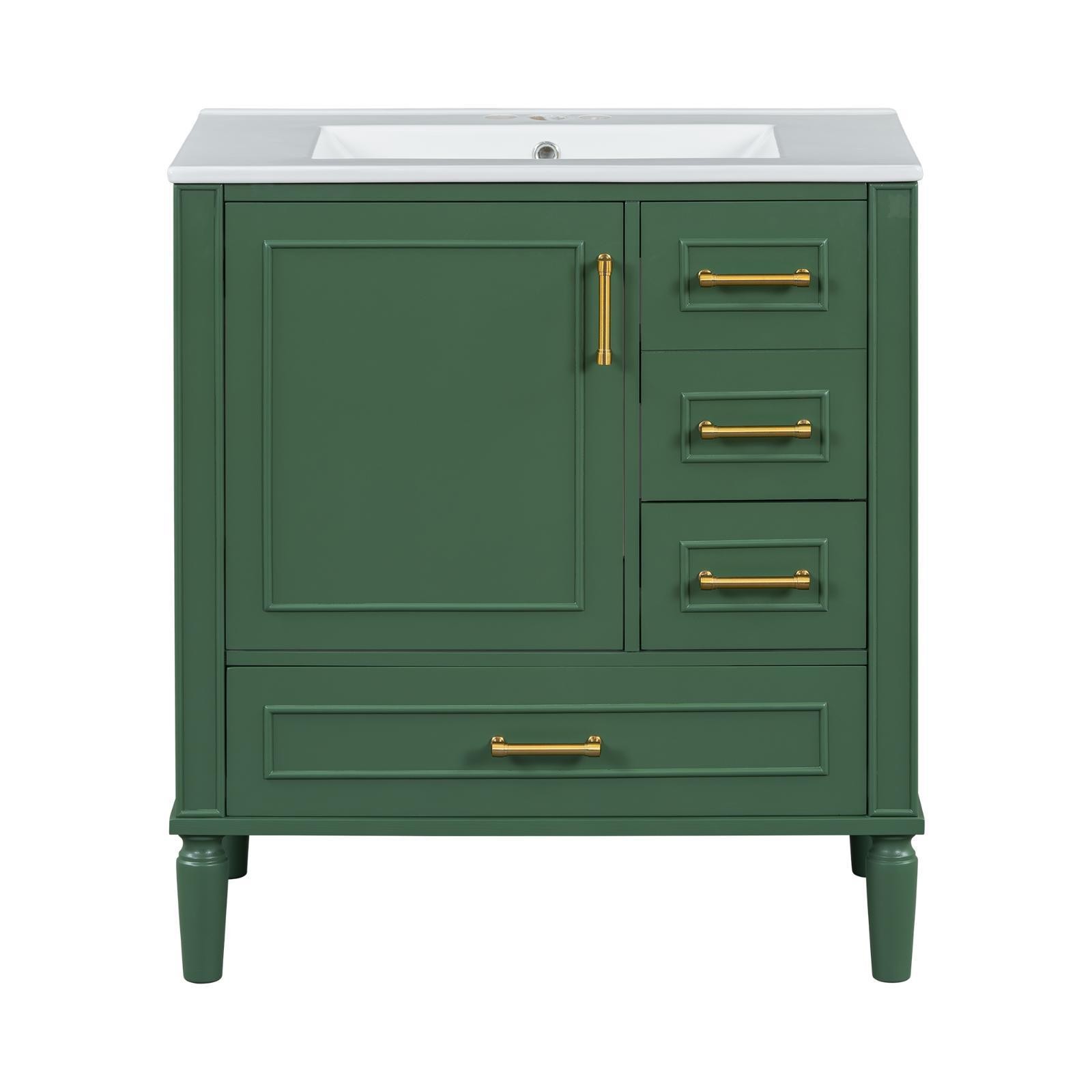 Traditional 30″ Green Bathroom Vanity Set, Floor Standing, with Three