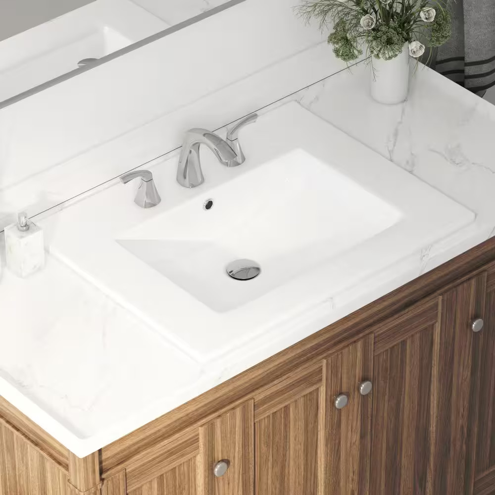 Tucson 24 In. W X 18 In. D Vitreous China Vanity Top in White with 3-Faucet Hole