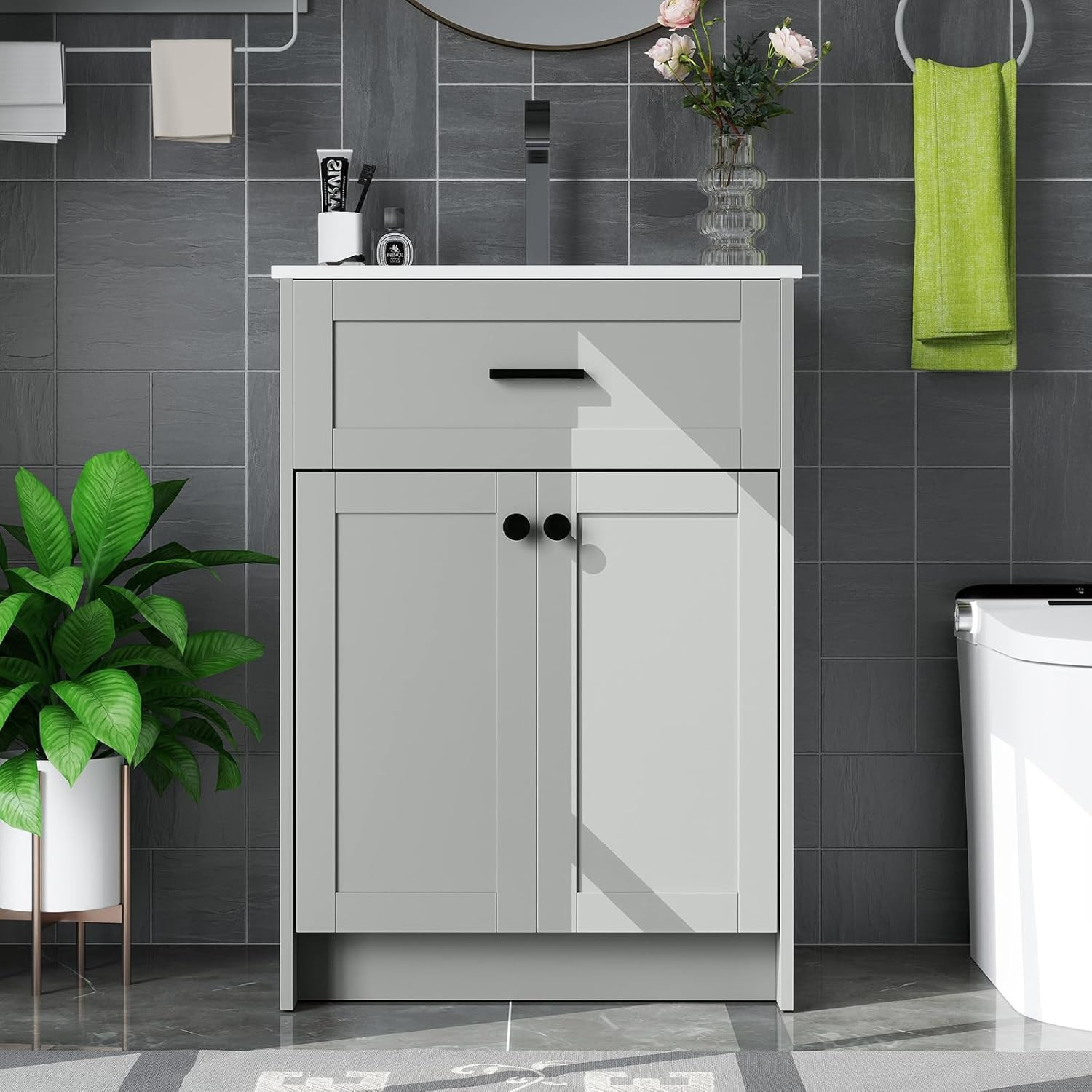 Modern 24” Bathroom Vanity with Undermount Sink & Storage Cabinet Combo