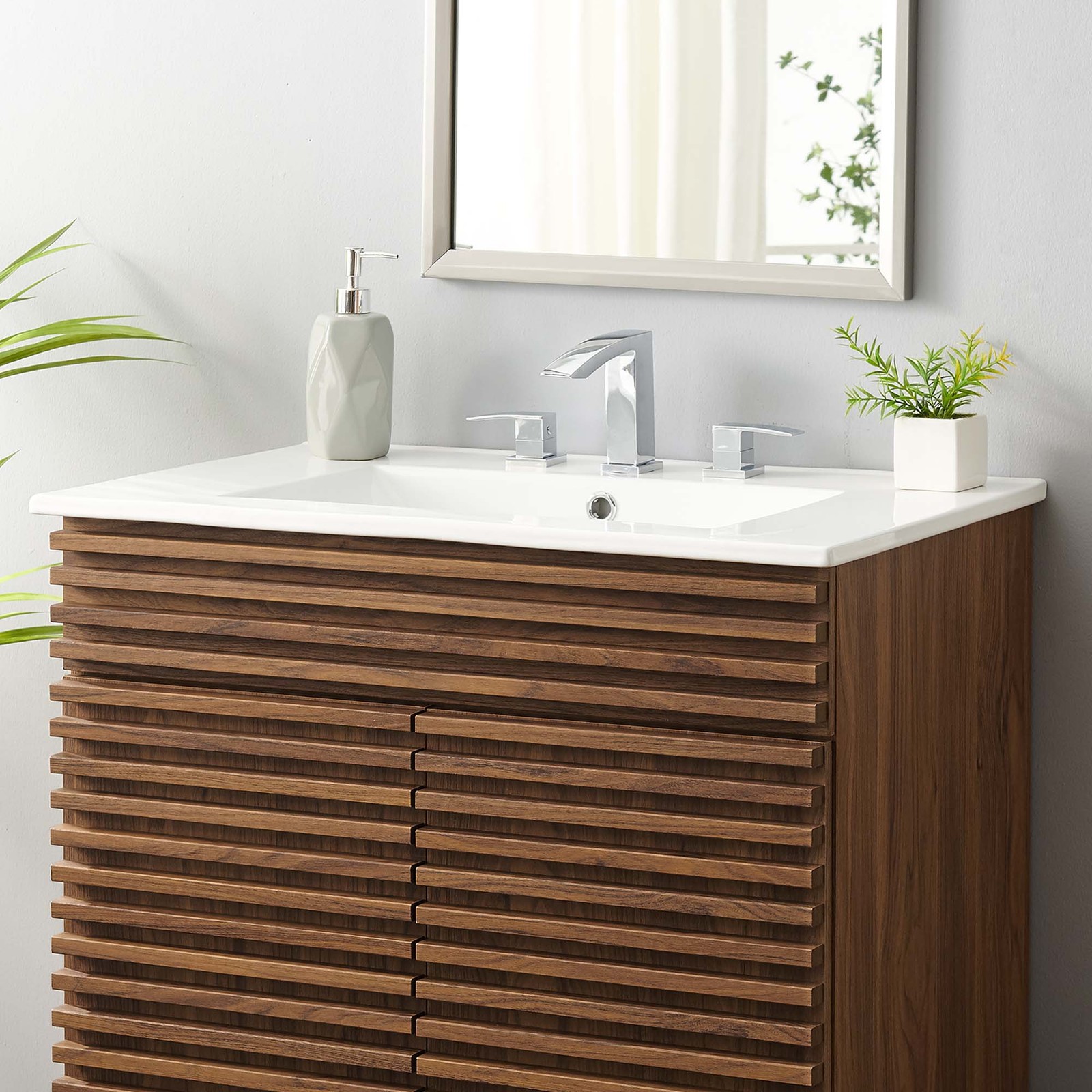 Modway Cayman Modern 30″ Bathroom Sink in White With Rectangular Basin