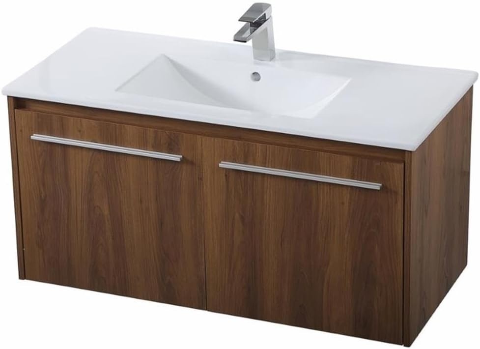 Elegant Lighting 40 inch Single Bathroom Floating Vanity in Walnut Brown