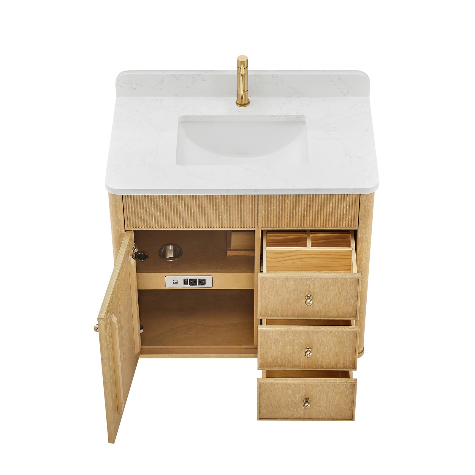 Zogno 36″ Solid Wood Single Bath Vanity in Washed Ash Gray with White Stone Top