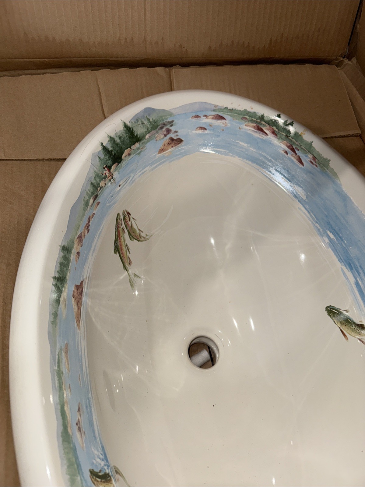 Kohler K-14274-RF-96 The Rod and the Fly design on Centerpiece SINK, BISCUIT