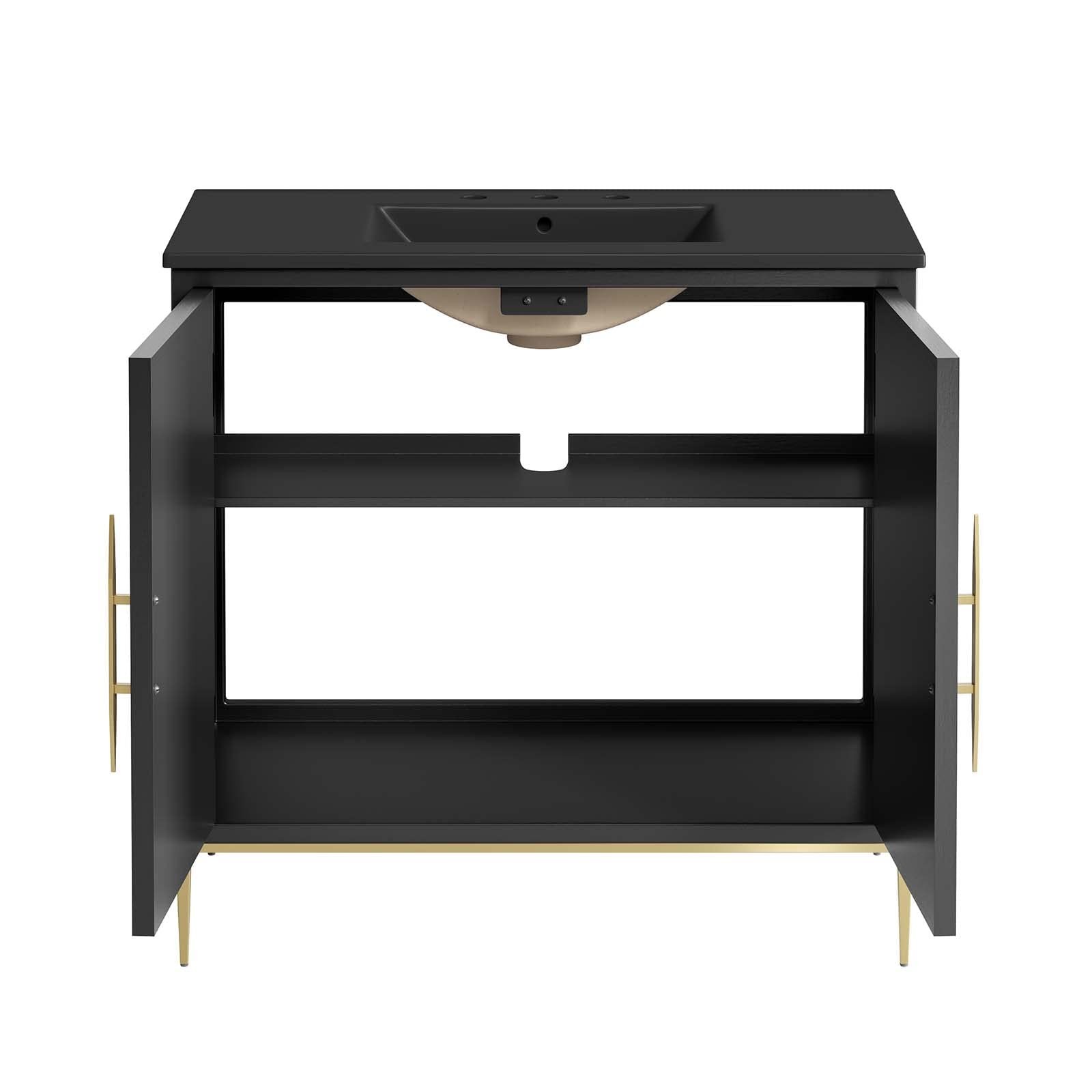 Modway Awaken 36″ Solid Wood and MDF Bathroom Vanity in Black