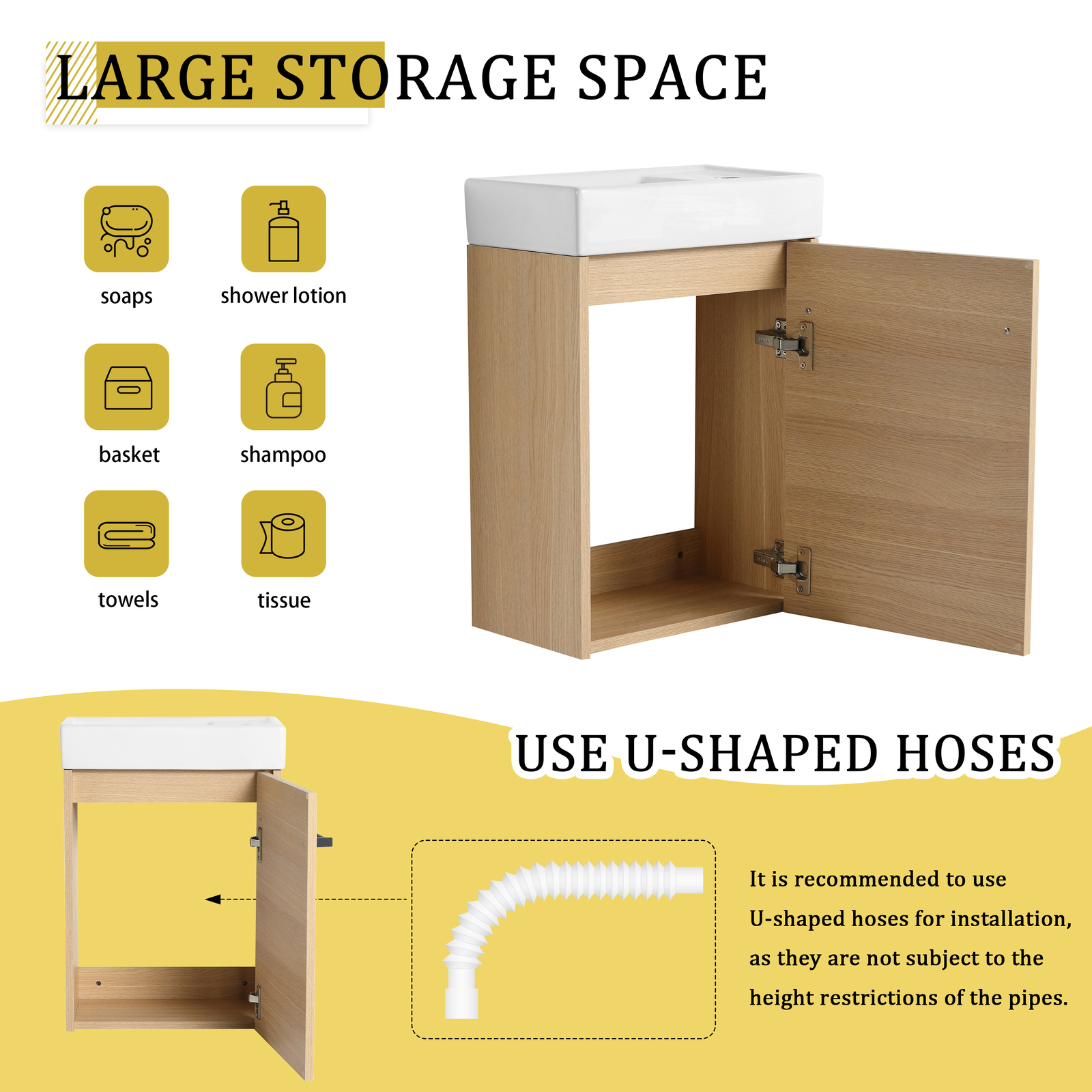 16” Floating Wall-Mounted Bathroom Vanity with Ceramic Sink For Small Bathroom
