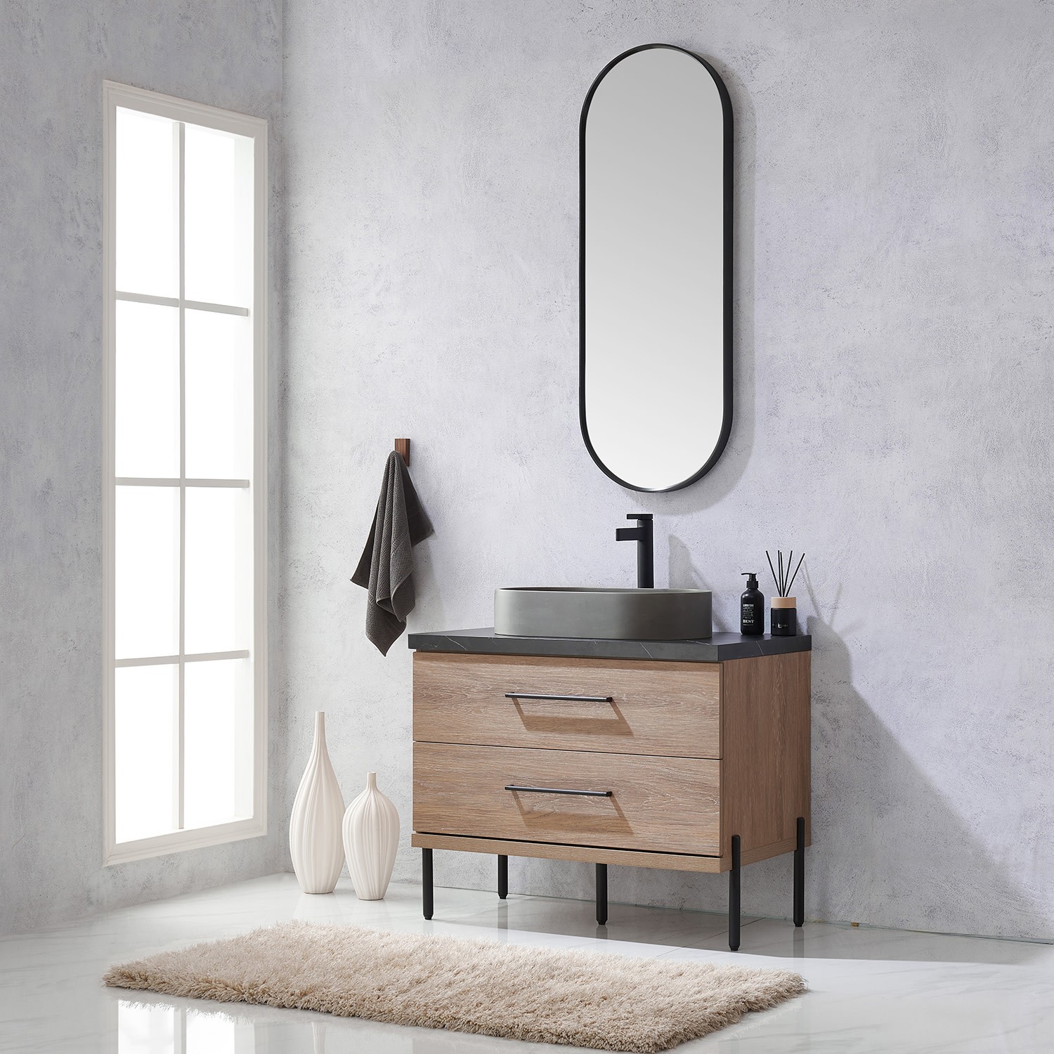 Miseno MV-705136O Trento 36″ – North American Oak / Black