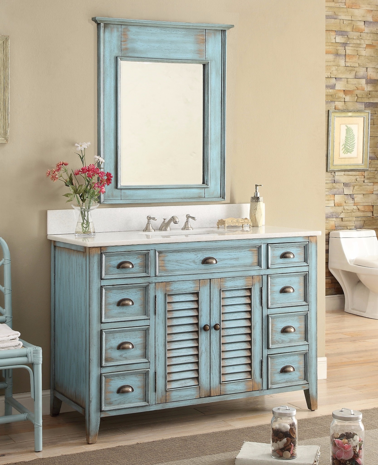 47 inch Cottage Style Abbeville Bathroon Sink Vanity w/Mirror – CF-28885BU-MIR