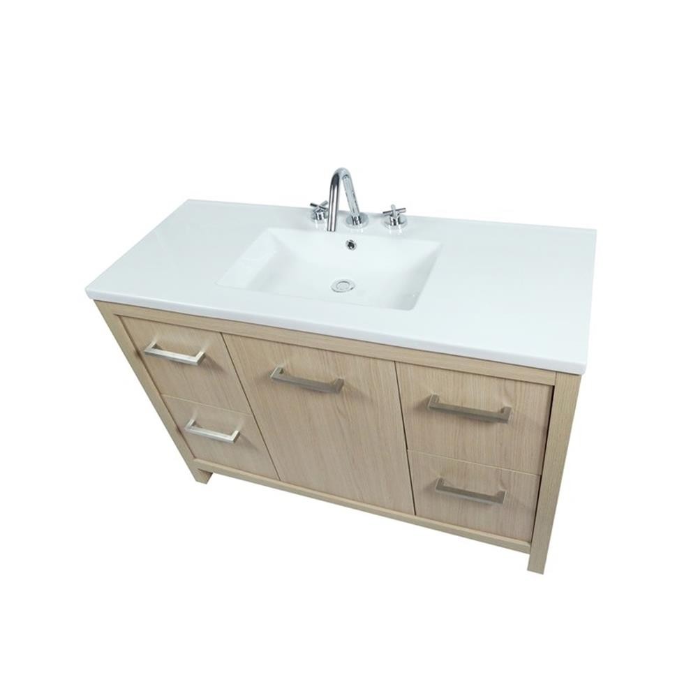 48″ Single Sink Vanity In Neutral Finish with White Ceramic Top