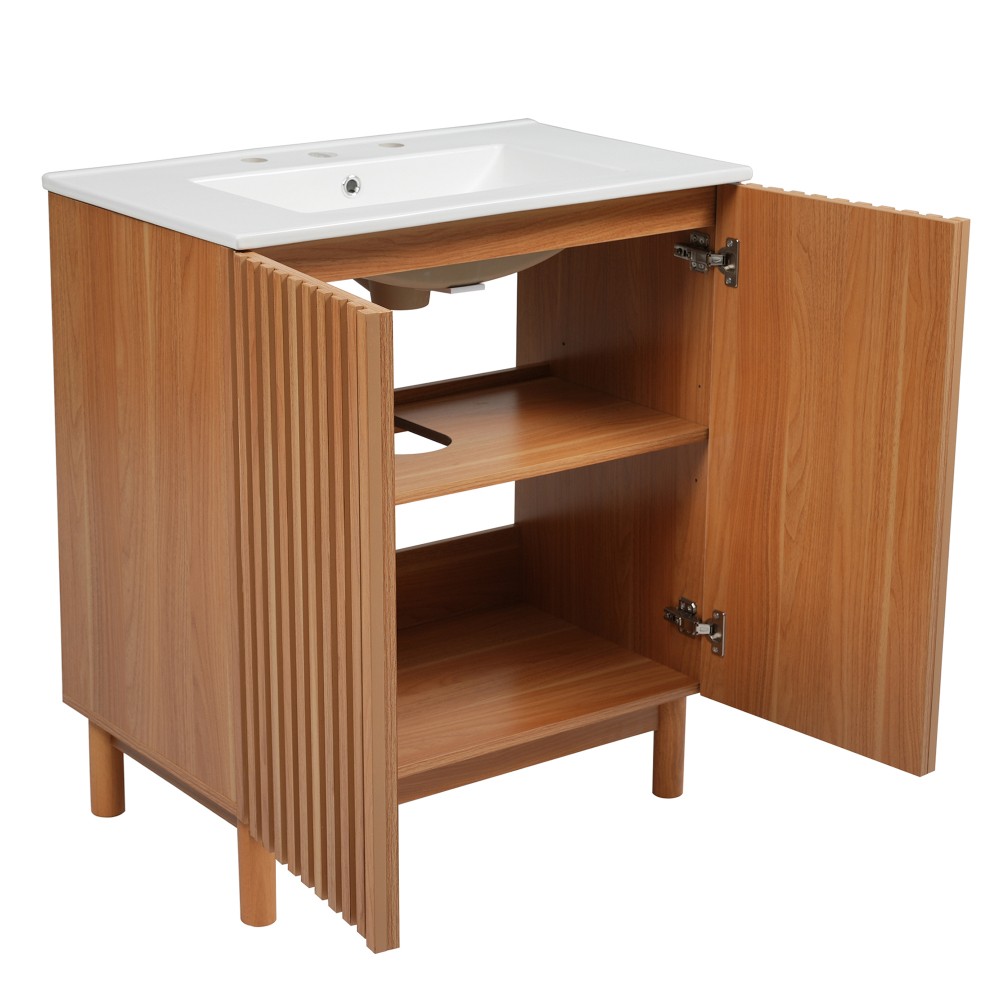 29.9-inch Traditional Bathroom Vanity with Ceramic Sink, Solid Wood Legs