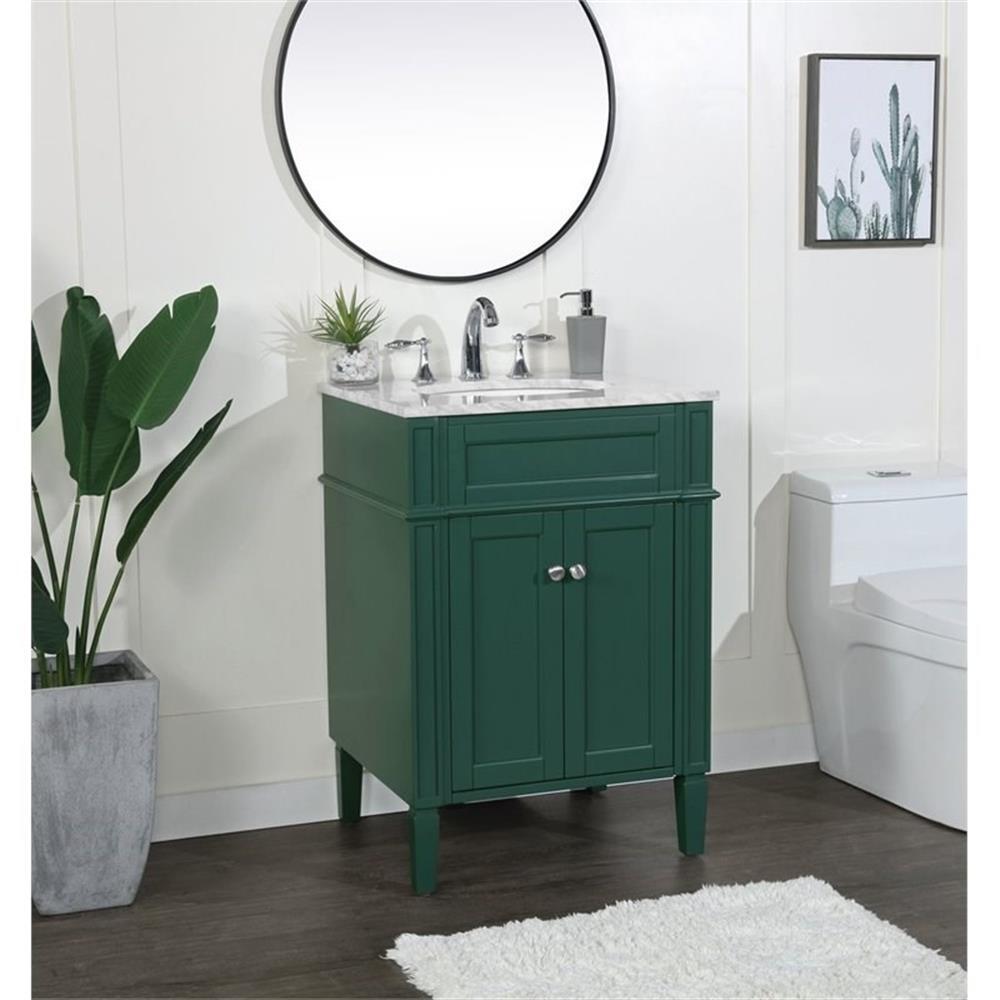 Elegant Decor Park Avenue 24″ Metal MDF Marble Single Bathroom Vanity in Green