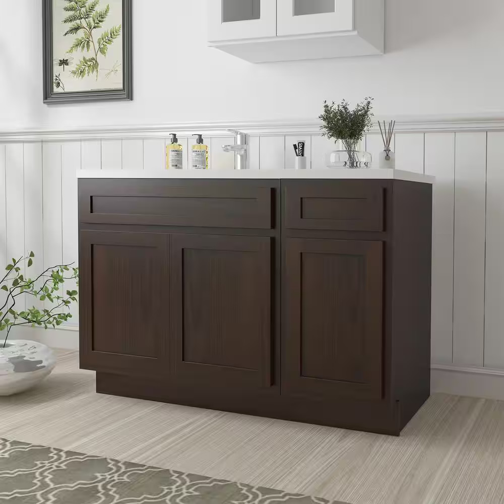 45 In. W X 21 In. D X 32.5 In. H Bath Vanity Cabinet without Top in Brown (Unass