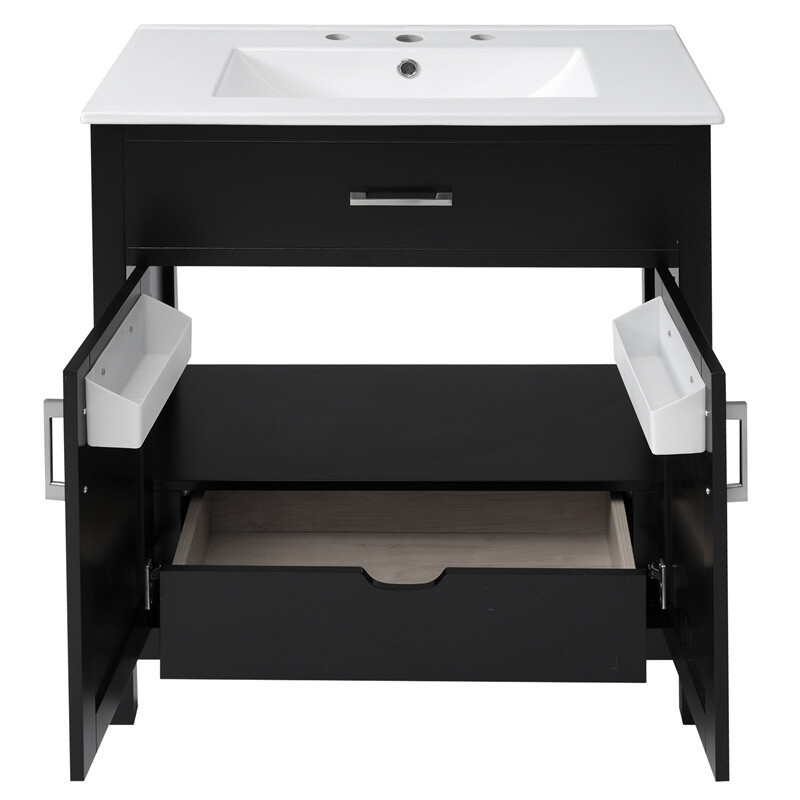 30″ Bathroom Vanity with Ceramic Sink and Storage Cabinet Built-in Drawe & Doors