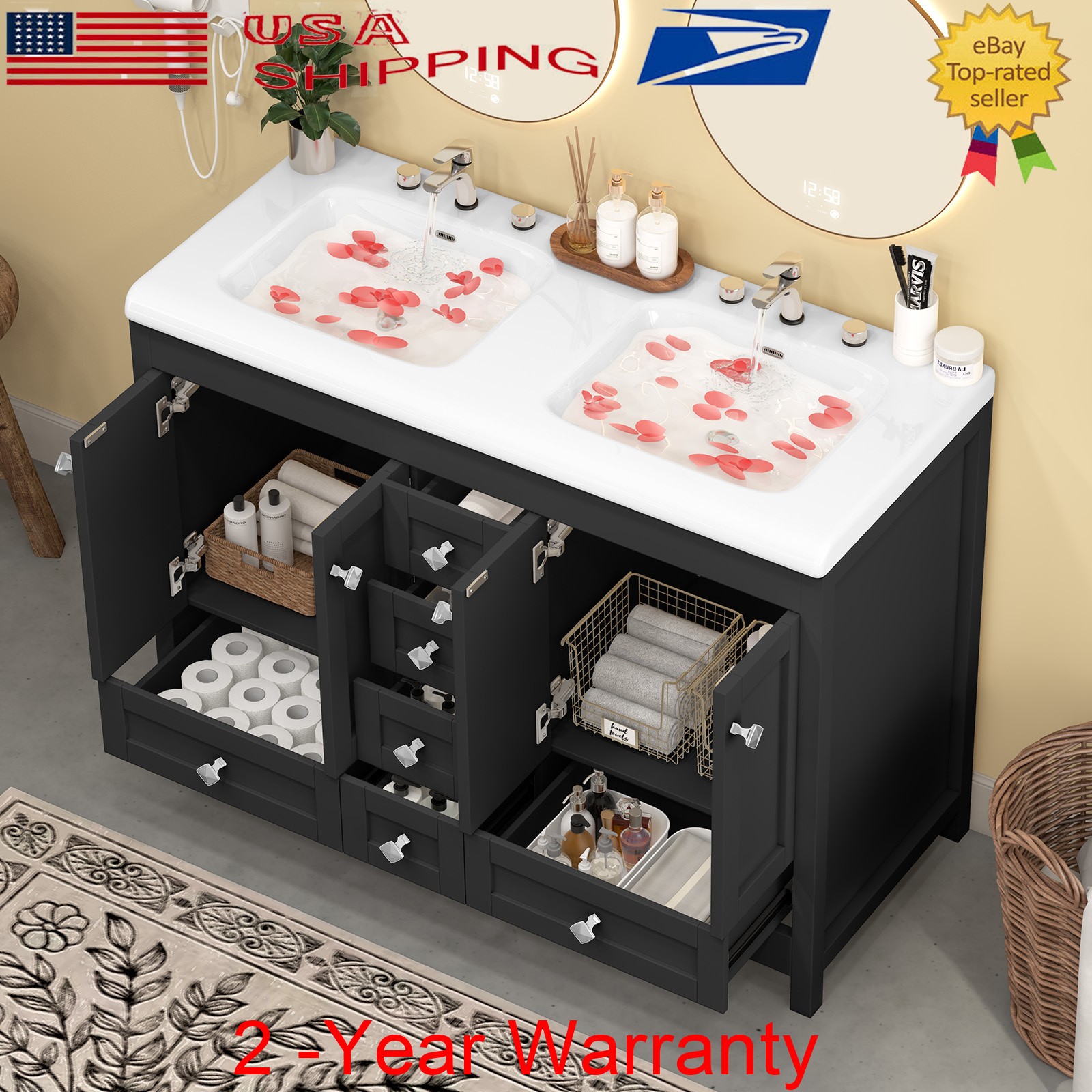 47.3″ Bathroom Vanity w/ Double Sink Bathroom Sink Cabinet Freestanding Storage