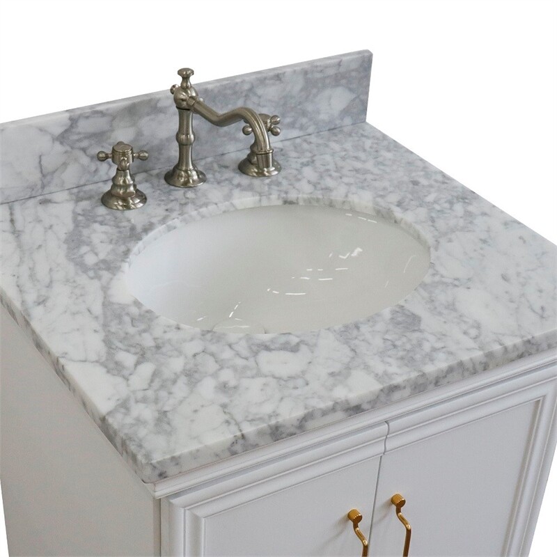 25 in. Single Wooden Vanity White with White Carrara Oval Sink