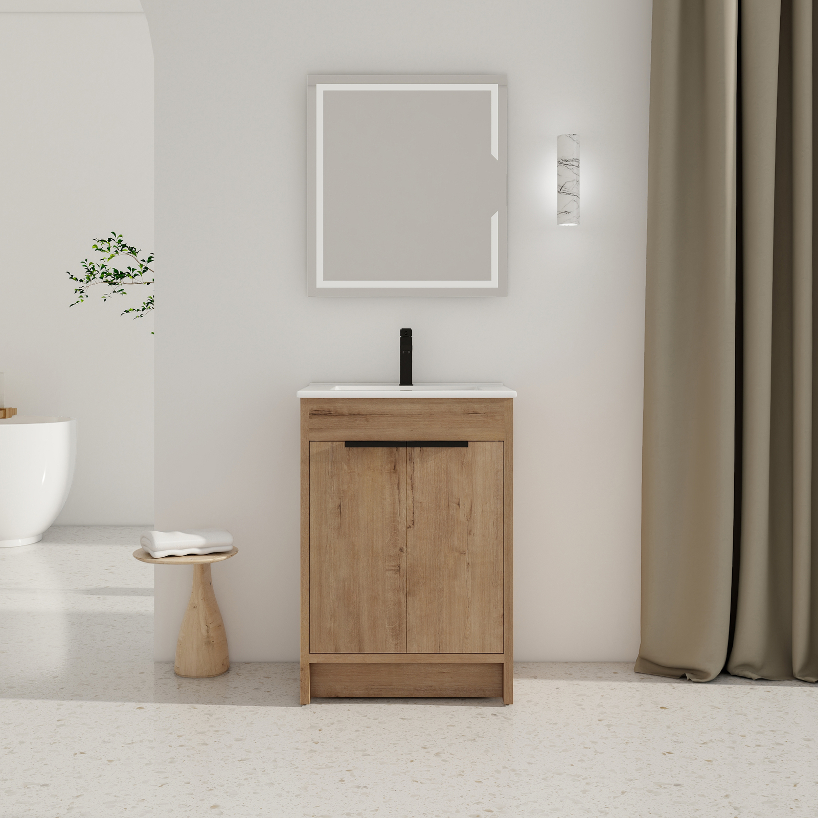 24″Wood Freestanding Bathroom Vanity Cabinet Undermount Ceramic Sink Small Space
