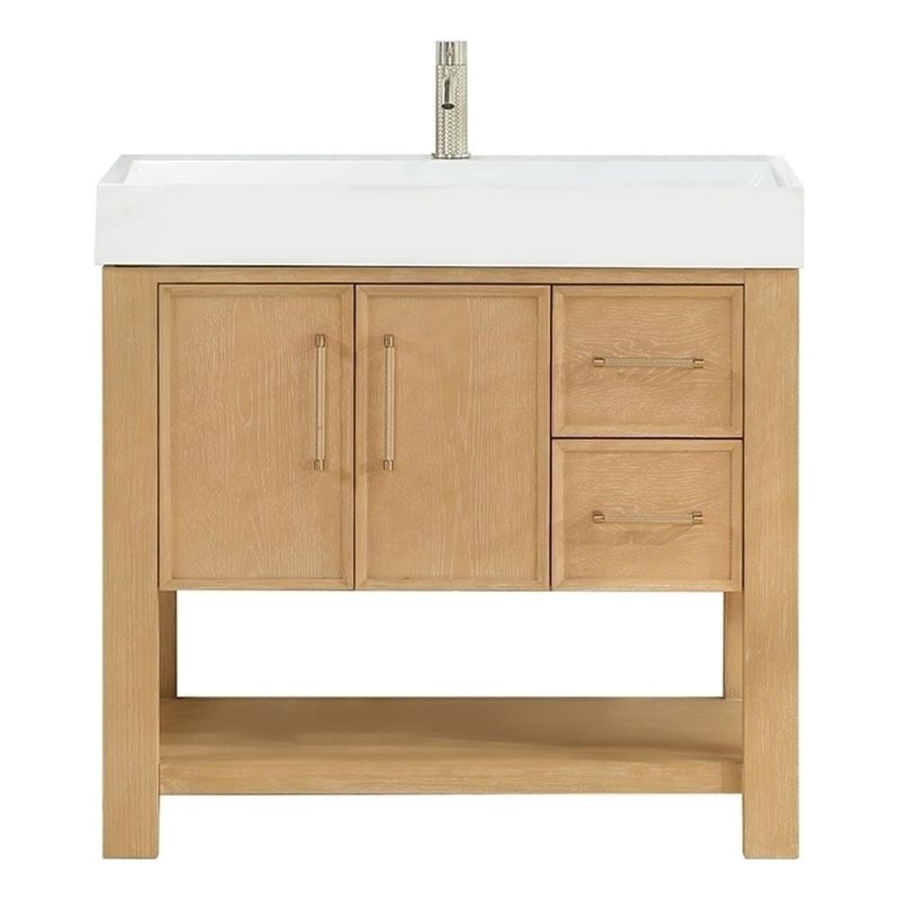 Vera 48″ Single Bath Vanity in Washed Ash Grey with White Integrated Stone Sink