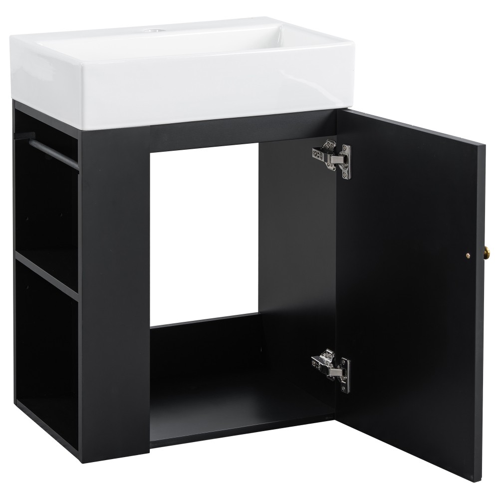 20 Inch Bathroom Vanity with Ceramic Sink, Diamond Pattern Door Design