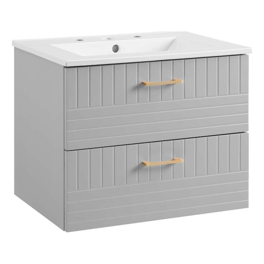 Pemberly Row 24″ Modern Wood/Ceramic Bathroom Vanity in Light Gray/White