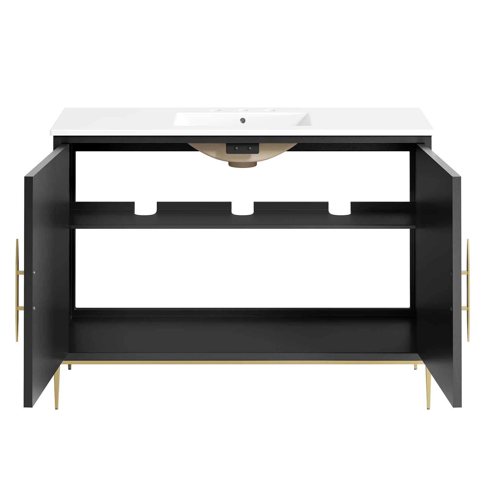Modway Awaken 48″ Bathroom Vanity Cabinet in White Black With Ceramic Sink Basin