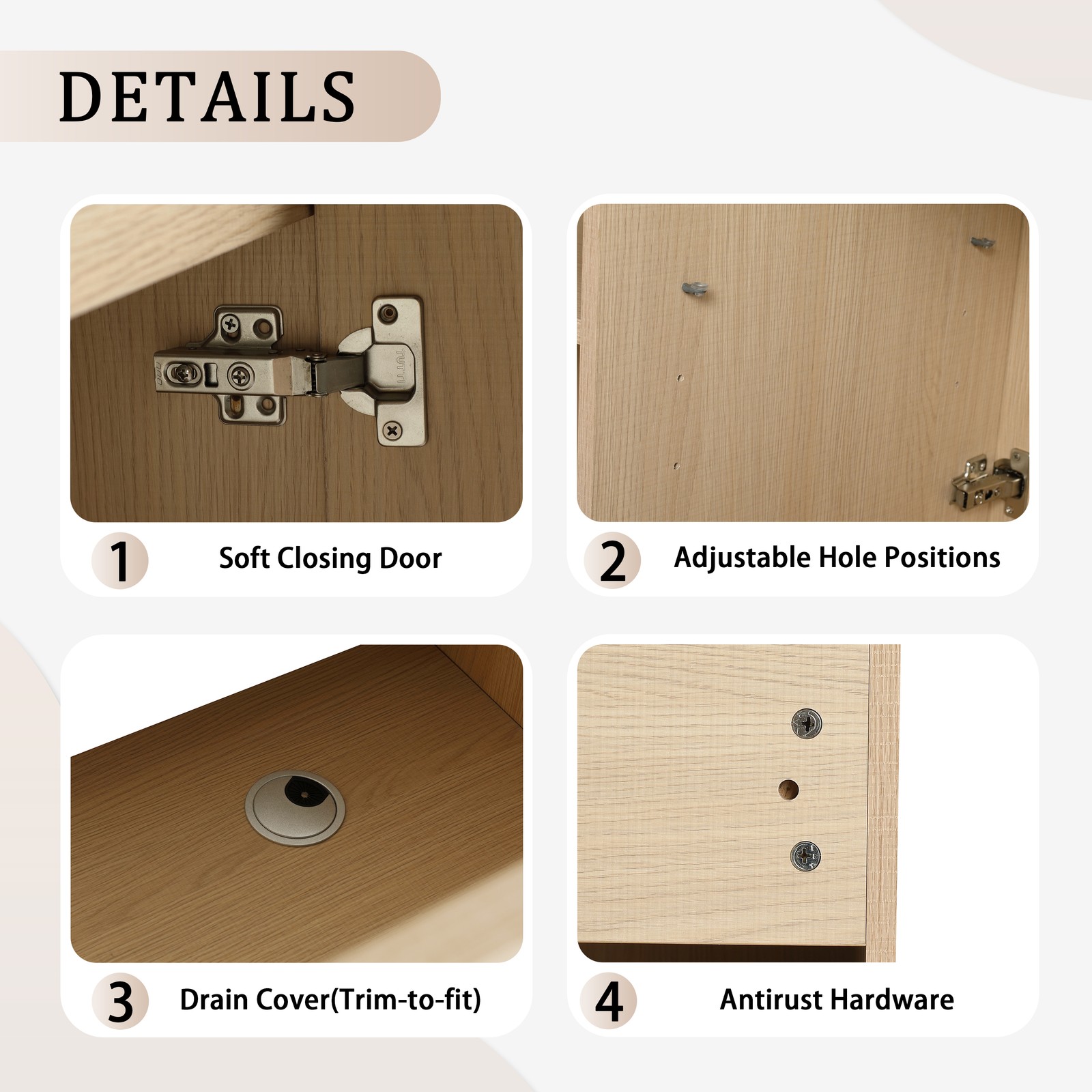 48 Inch Plywood Freestanding Bathroom Vanity Cabinet W/ 3 Doors Without Sink